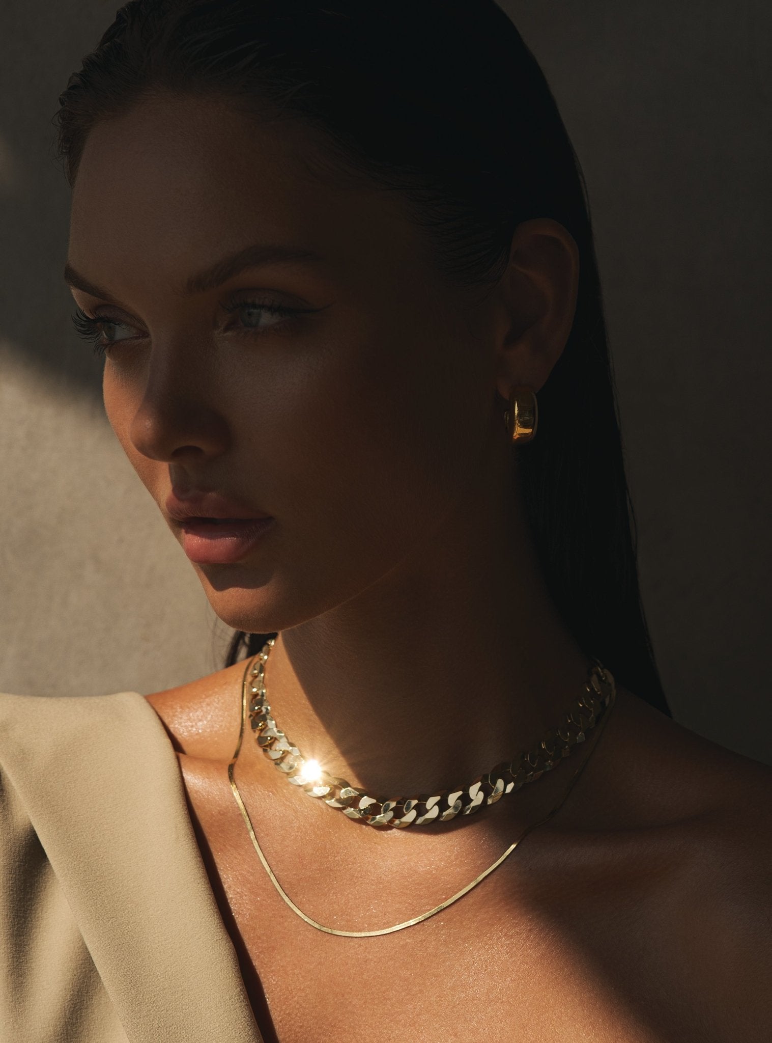 12MM CLEO CURB CHAIN NECKLACE - 14K ITALIAN GOLD VERMEIL - Nejim