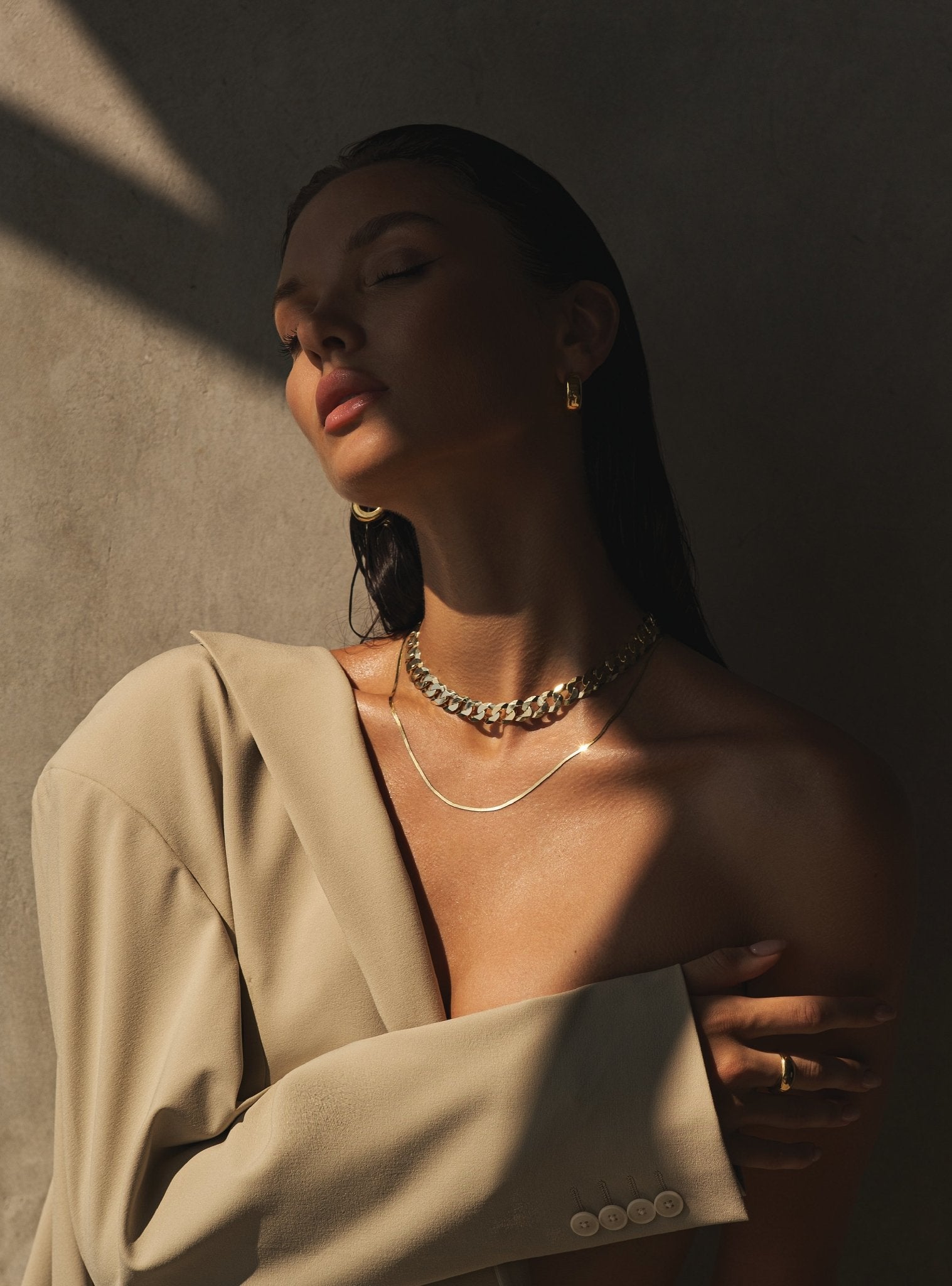 2MM LEROS HERRINGBONE CHAIN NECKLACE - 14K ITALIAN GOLD VERMEIL - Nejim
