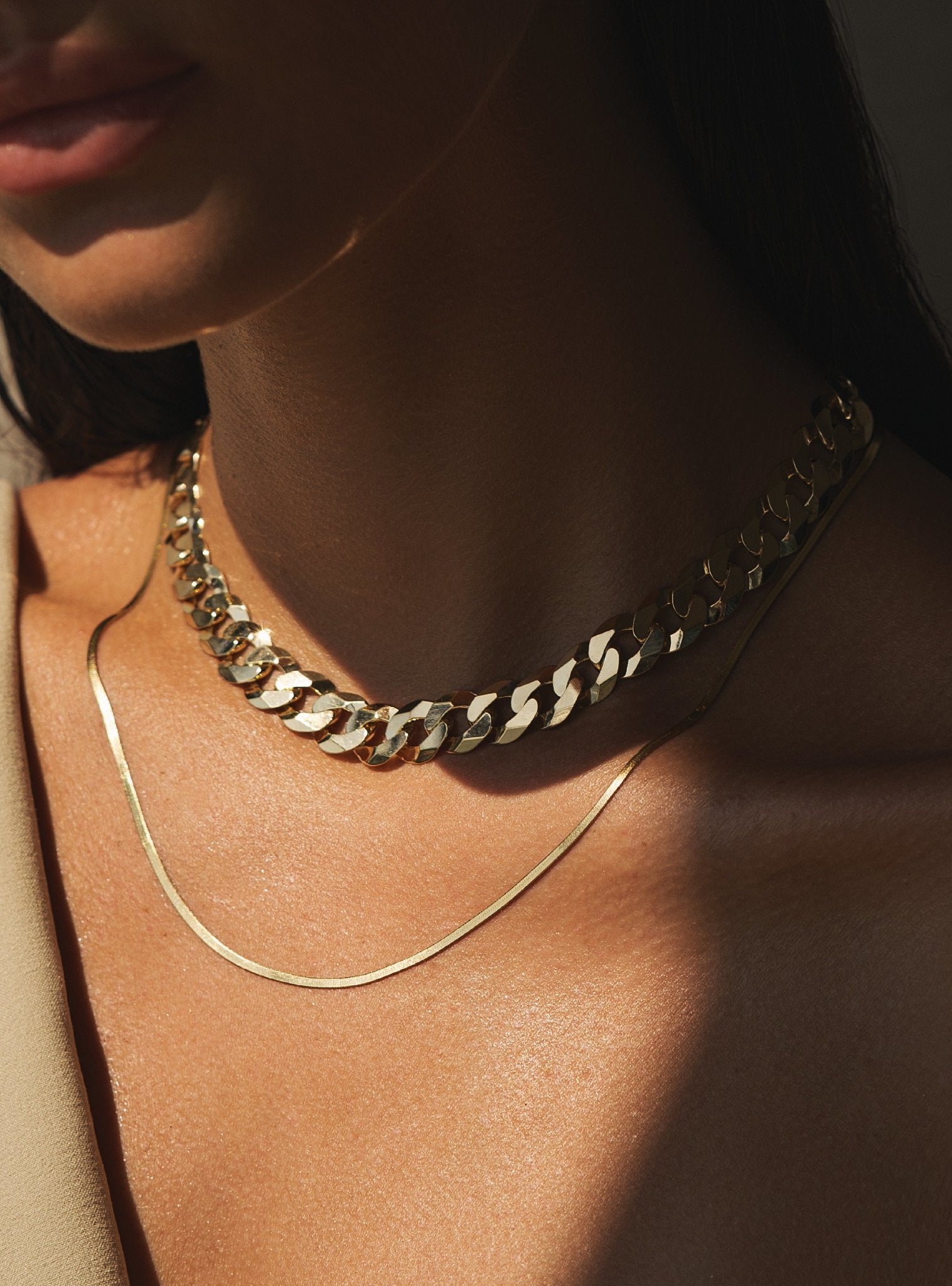 2MM LEROS HERRINGBONE CHAIN NECKLACE - 14K ITALIAN GOLD VERMEIL - Nejim