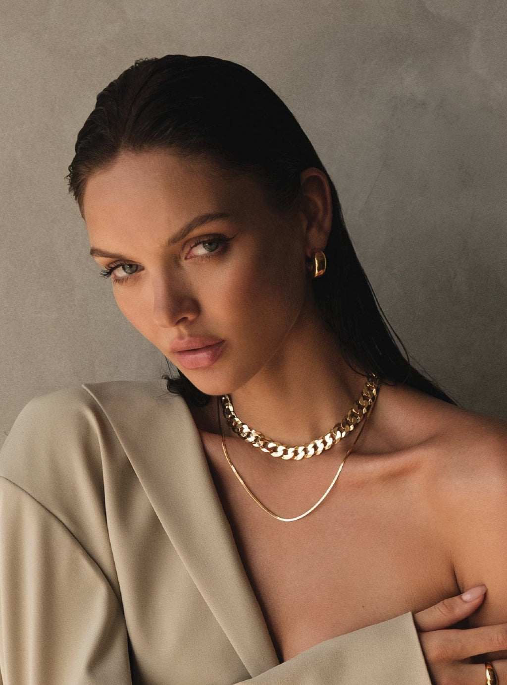 2MM LEROS HERRINGBONE CHAIN NECKLACE - 14K ITALIAN GOLD VERMEIL - Nejim