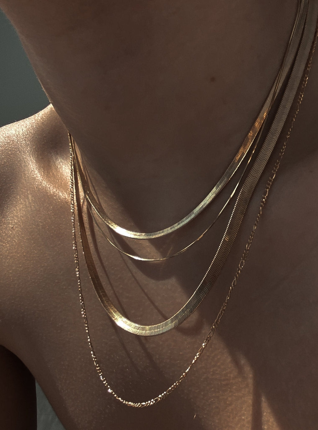 3MM LEROS HERRINGBONE CHAIN NECKLACE - 14K ITALIAN GOLD VERMEIL - Nejim