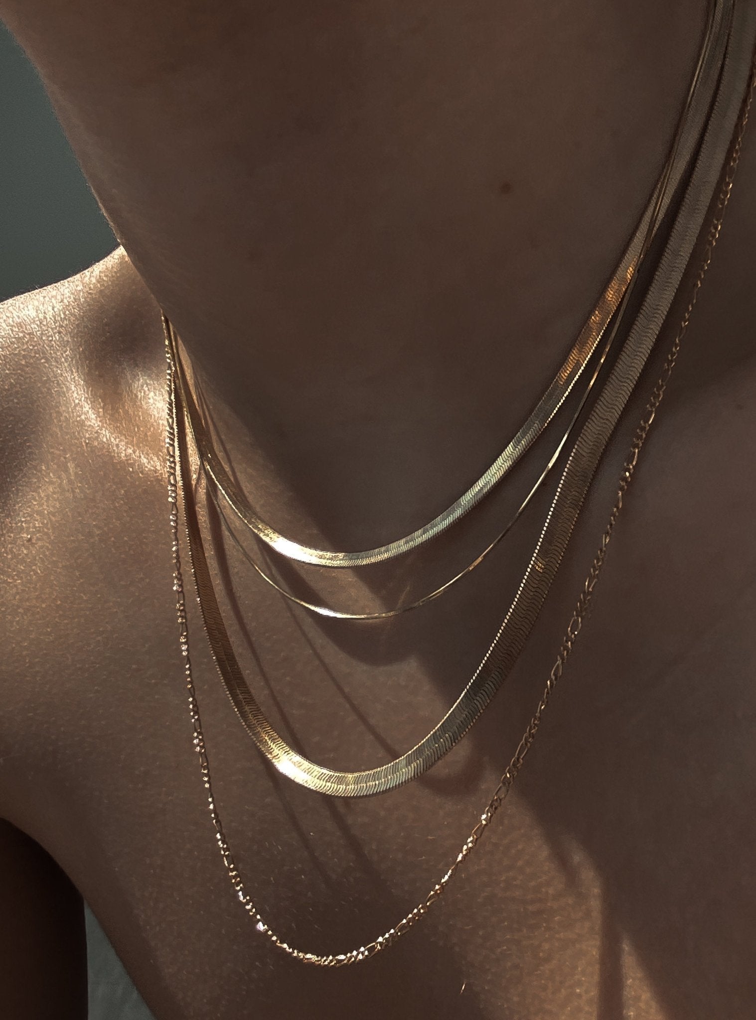 3MM LEROS HERRINGBONE CHAIN NECKLACE - 14K ITALIAN GOLD VERMEIL - Nejim