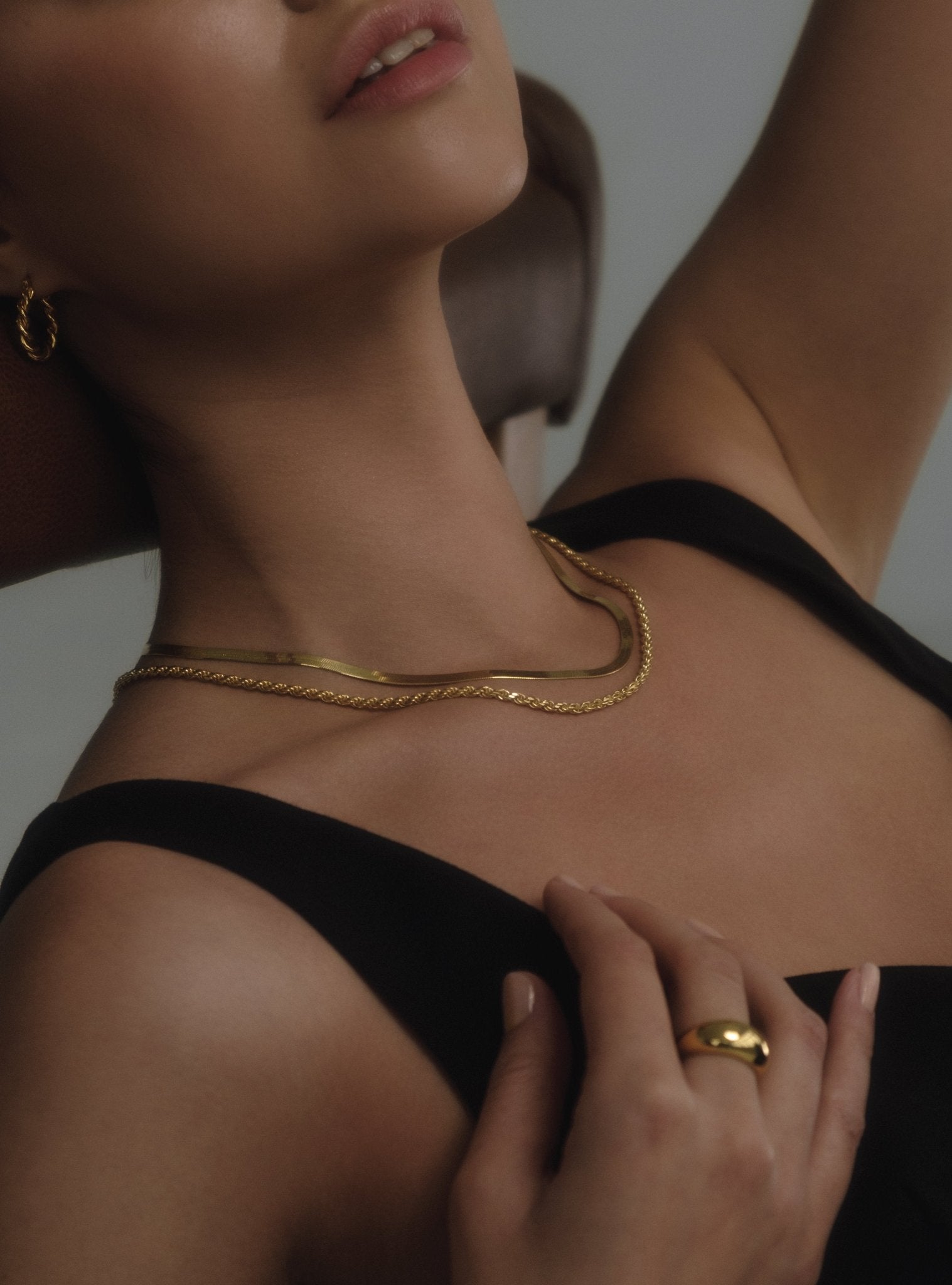 3MM LEROS HERRINGBONE CHAIN NECKLACE - 14K ITALIAN GOLD VERMEIL - Nejim