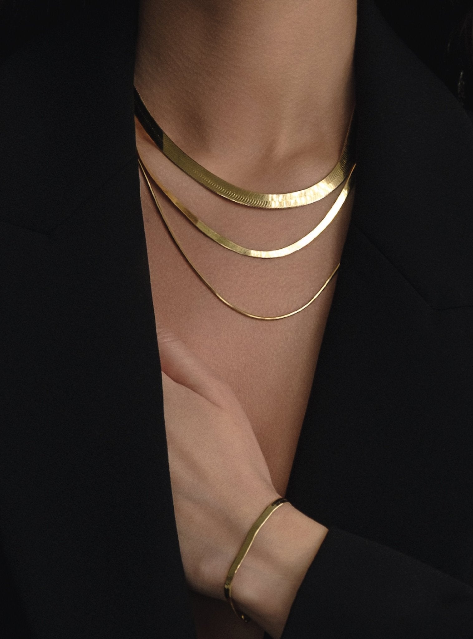 3MM LEROS HERRINGBONE CHAIN NECKLACE - 14K ITALIAN GOLD VERMEIL - Nejim