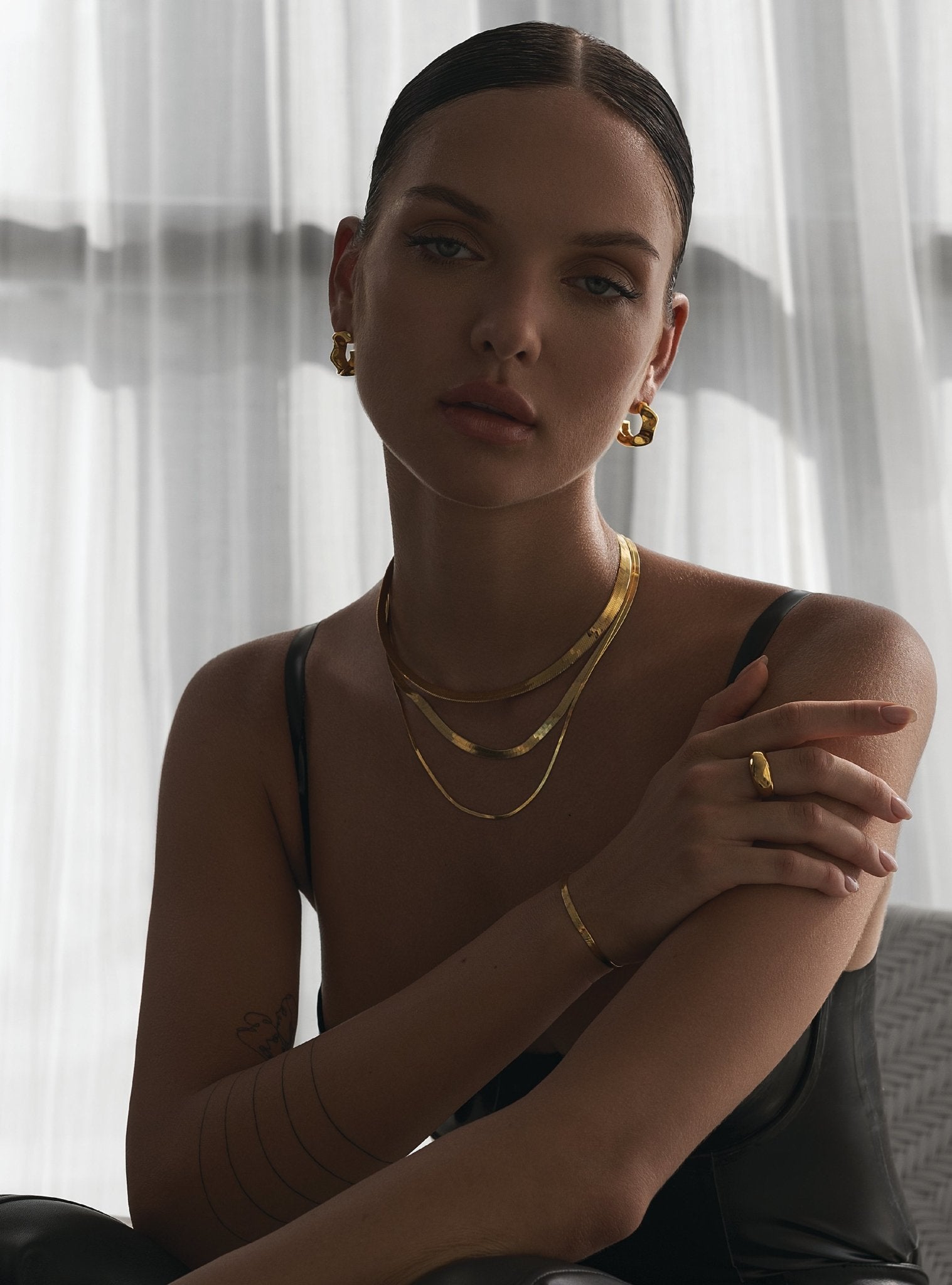 5MM LEROS HERRINGBONE CHAIN NECKLACE - 14K ITALIAN GOLD VERMEIL - Nejim