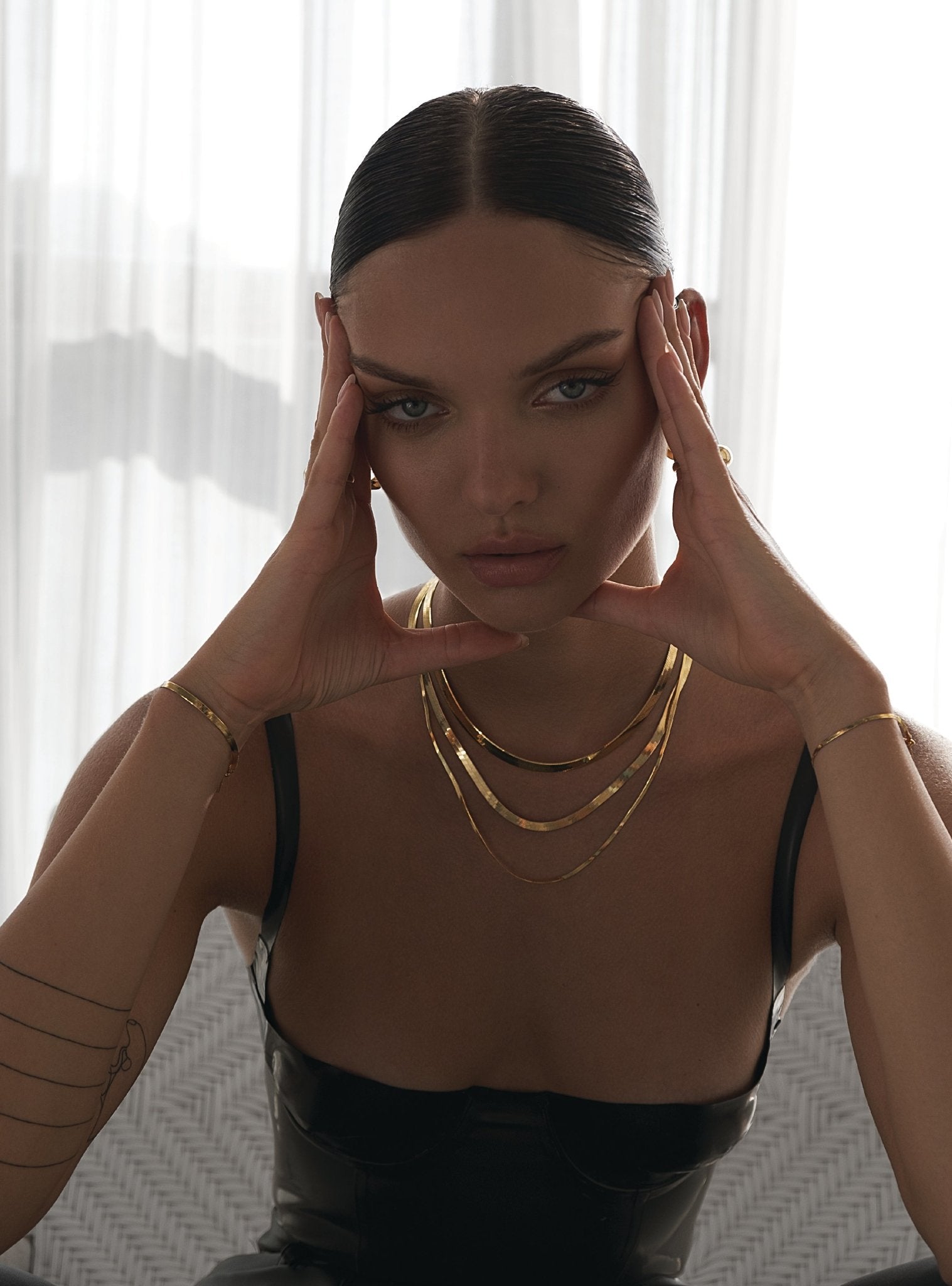 5MM LEROS HERRINGBONE CHAIN NECKLACE - 14K ITALIAN GOLD VERMEIL - Nejim
