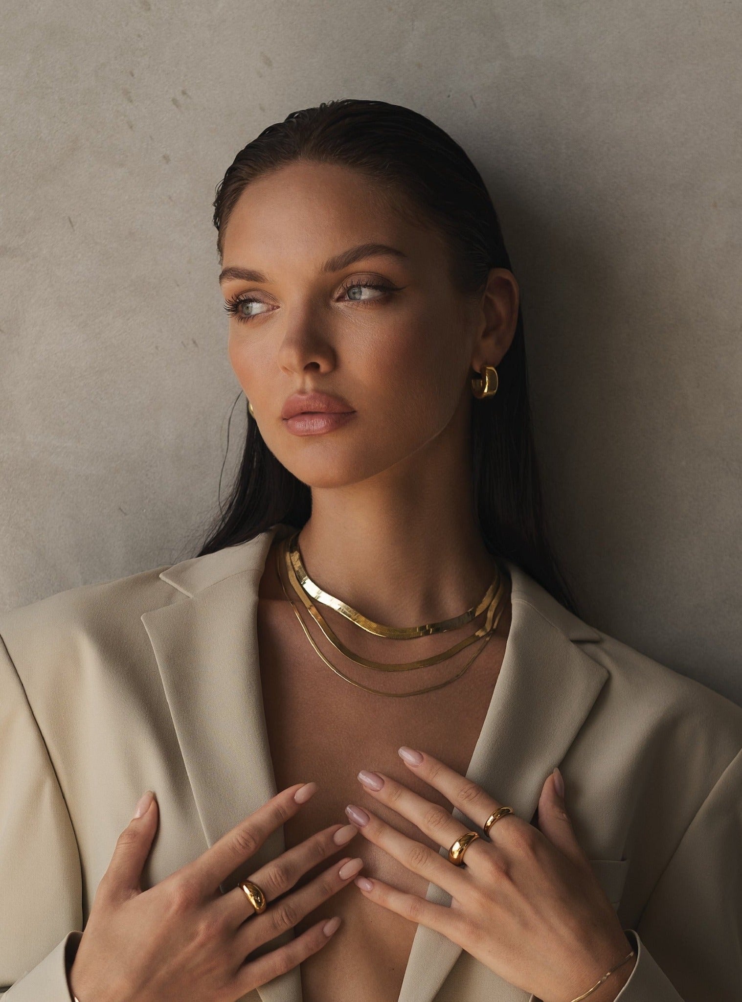 7MM LEROS HERRINGBONE CHAIN NECKLACE - 14K ITALIAN GOLD VERMEIL - Nejim