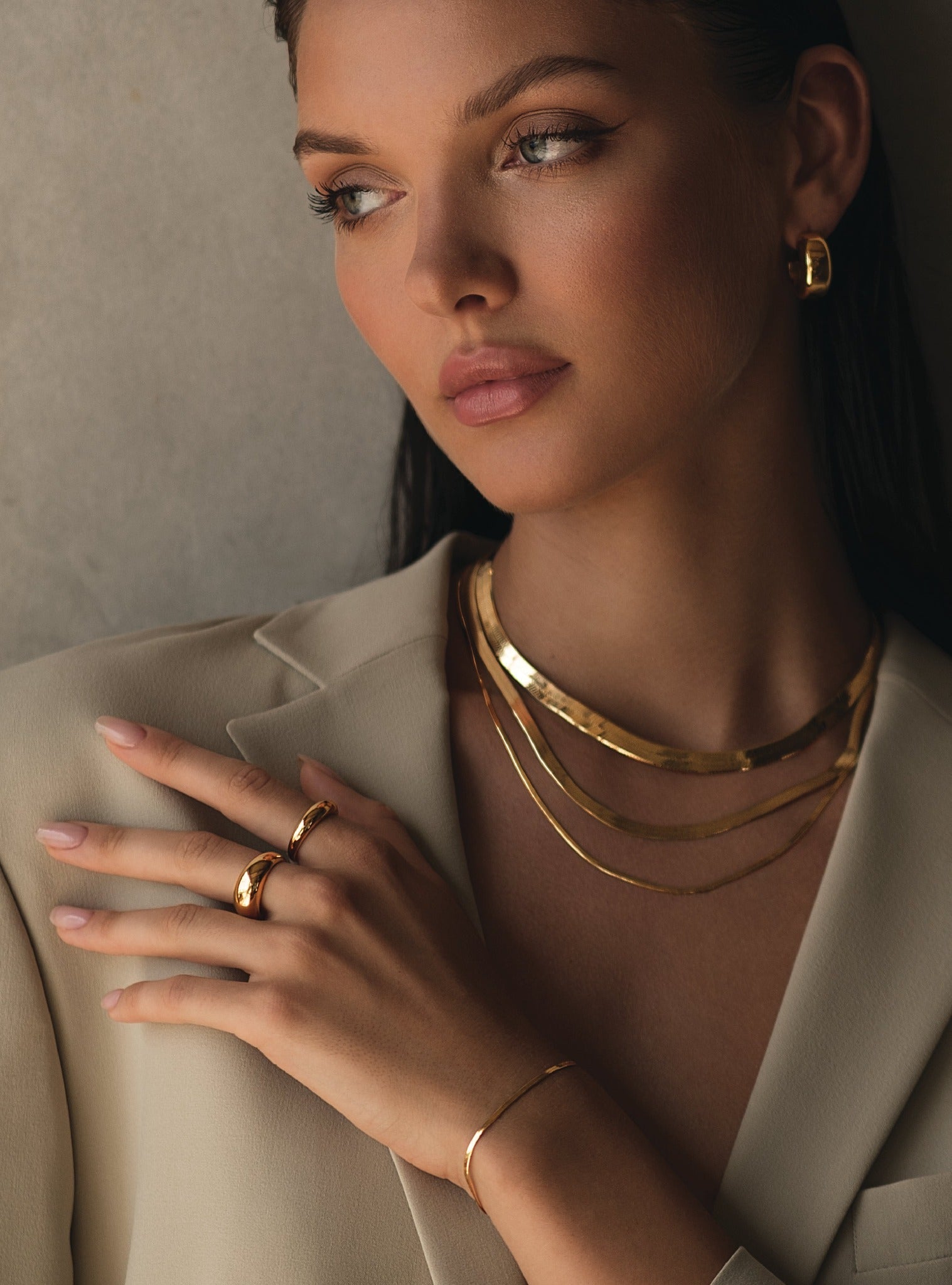 7MM LEROS HERRINGBONE CHAIN NECKLACE - 14K ITALIAN GOLD VERMEIL - Nejim